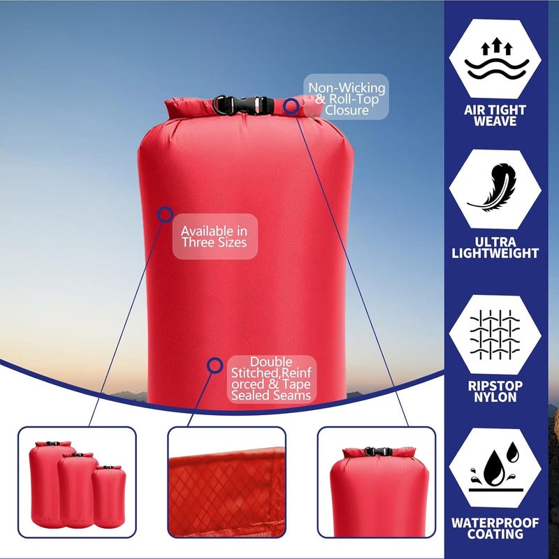 ELAORY Waterproof Dry Bags 3 Pack (5L, 10L, 20L) - Lightweight Waterproof Storage Bags for Travel, Boating, Fishing, Rafting, Swimming, Camping & Outdoor Activities - Durable & Compact Design, Red - Image 3